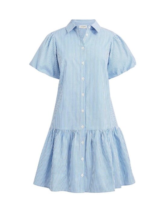 J.Crew Dresses & Skirts - J.Crew Womens Blue White Striped Puff-Sleeve Button-Down Peplum Shirt Dress 8